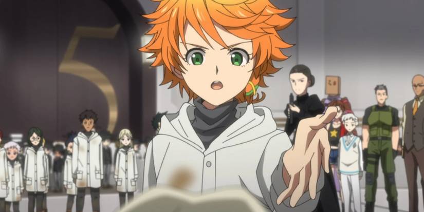 Emma oferece a mão a Peter em The Promised Neverland.
