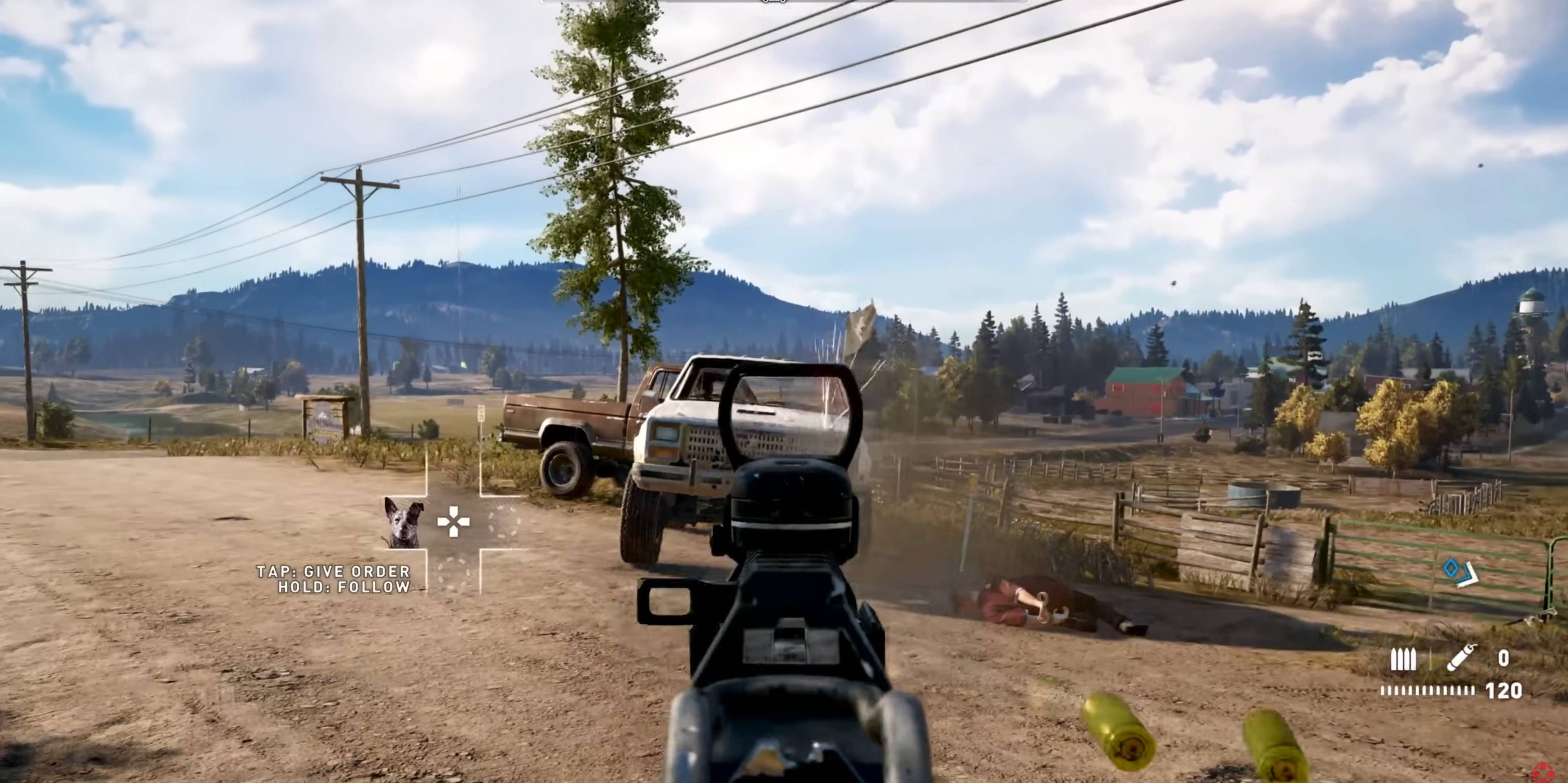 Far Cry 5 gameplay player shoots gun at truck