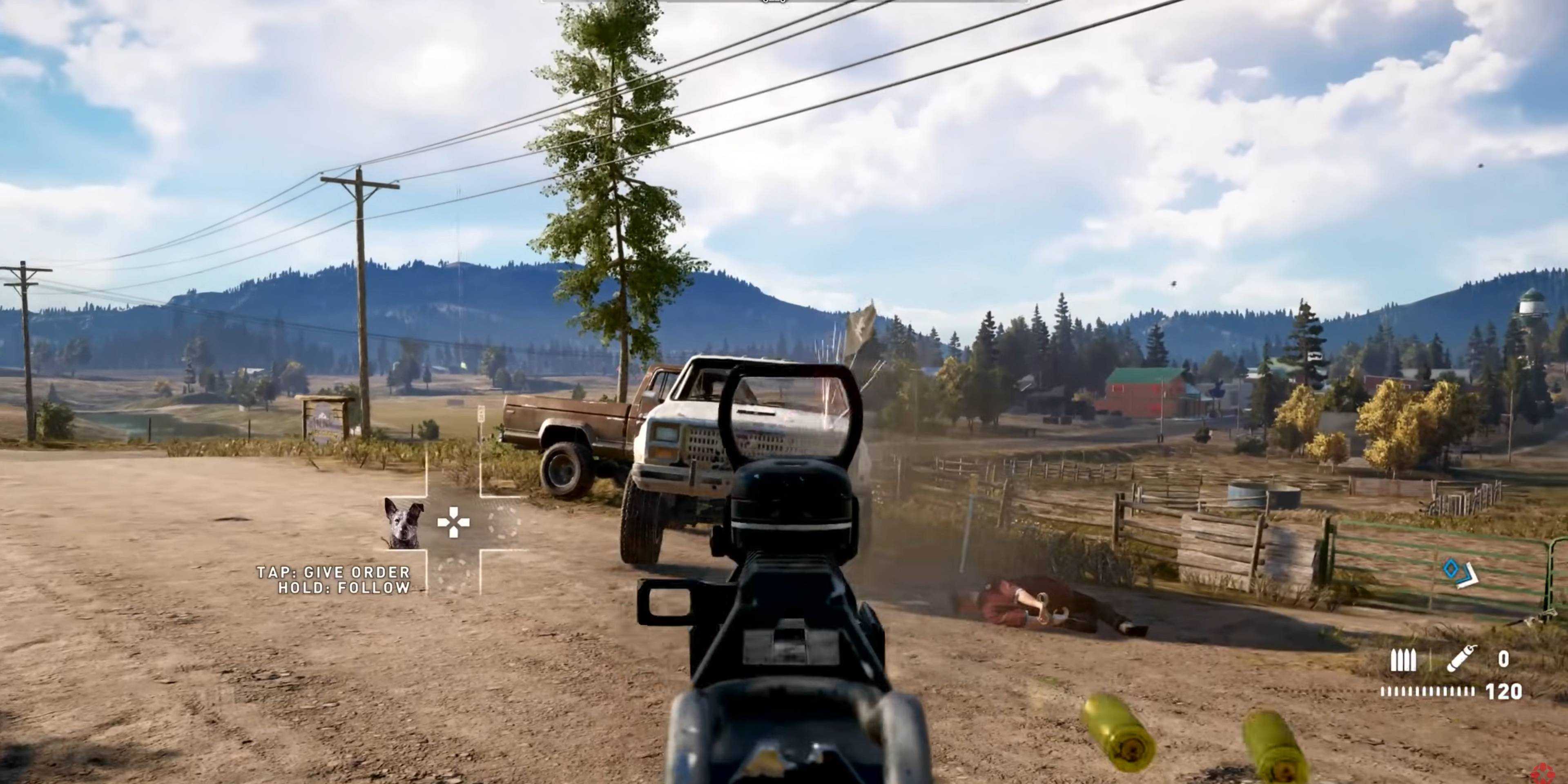 Far Cry 5 gameplay player shoots gun at truck