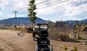 Far Cry 5 gameplay player shoots gun at truck