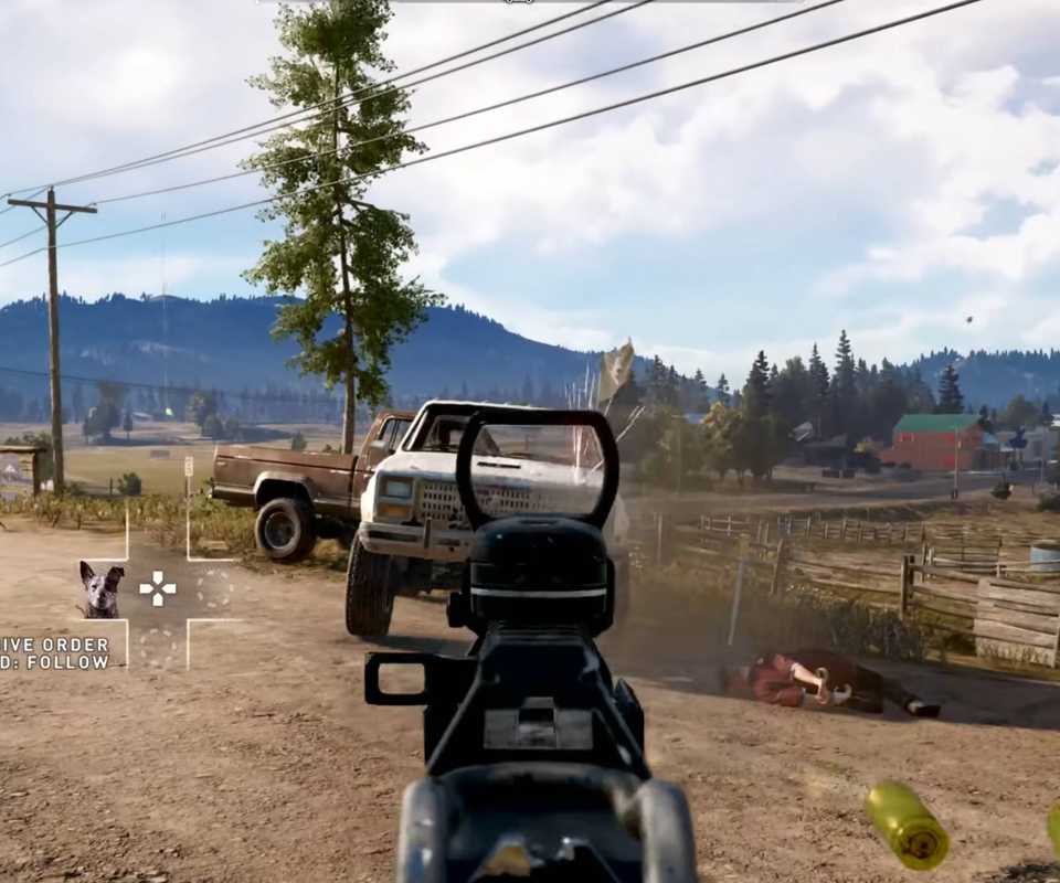 Far Cry 5 gameplay player shoots gun at truck