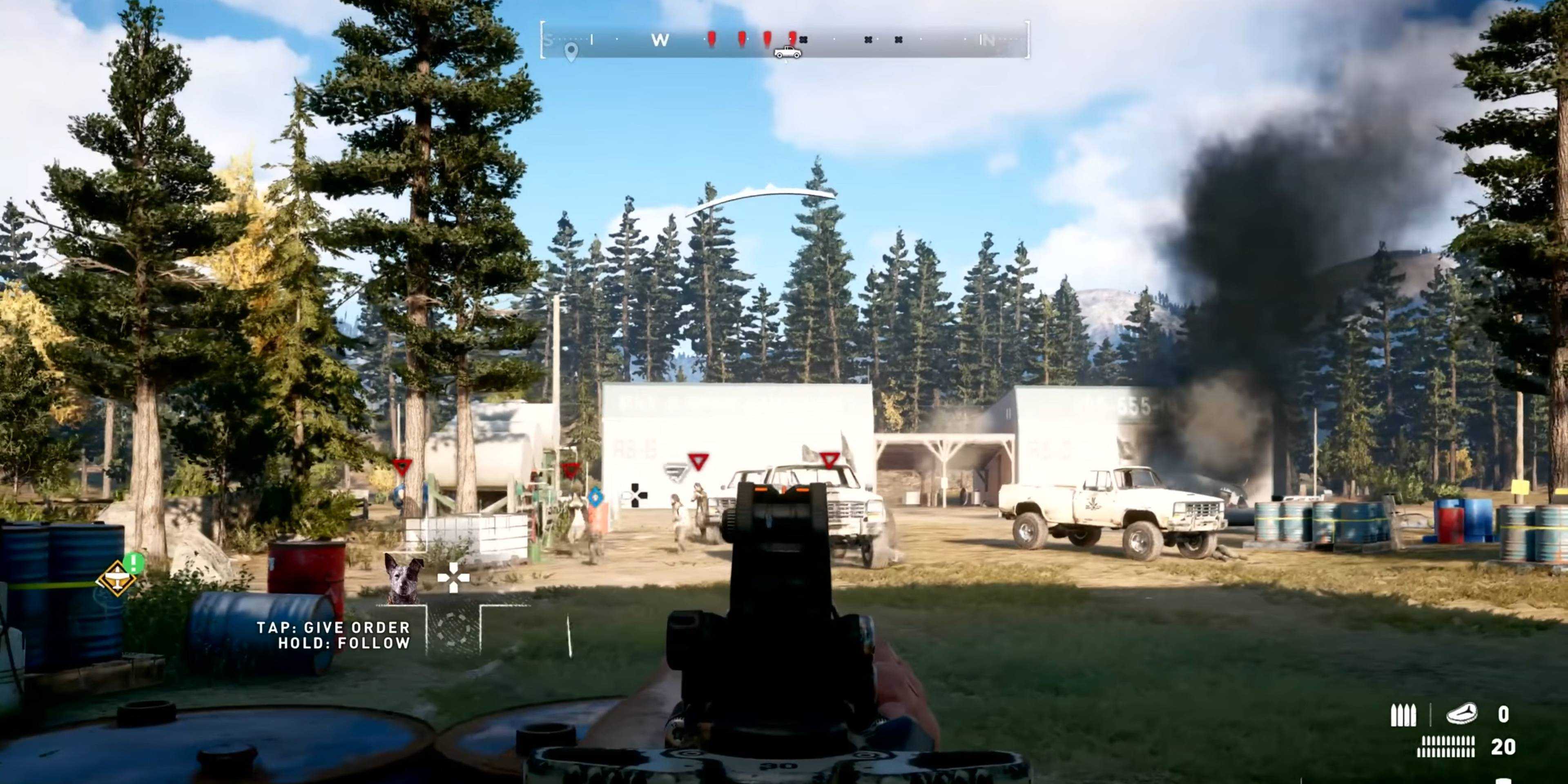 Far Cry 5 gameplay player shoots enemies at airfield