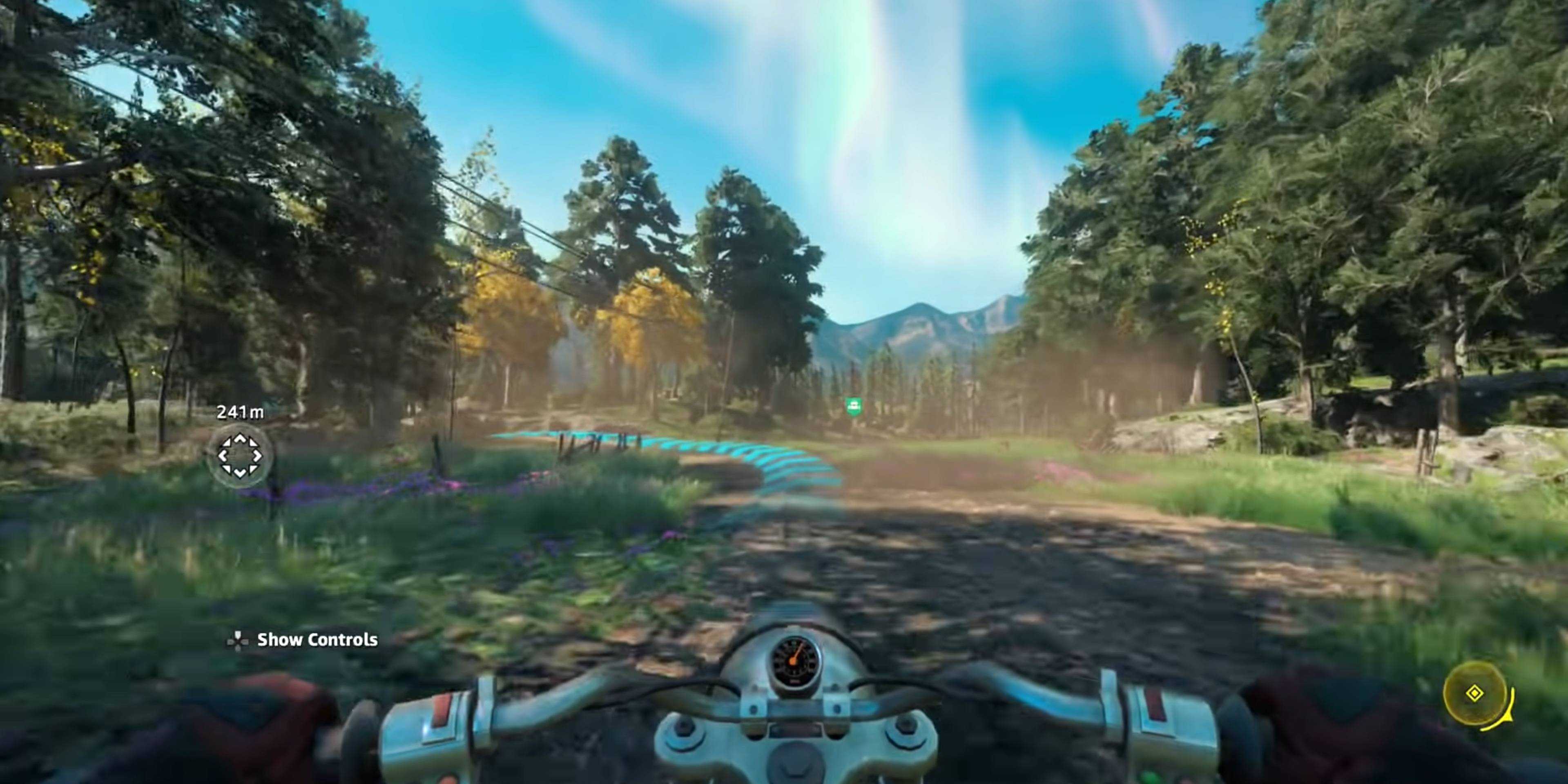 FarCry 5 New Dawn player rides motorcycle