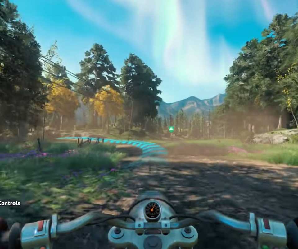 FarCry 5 New Dawn player rides motorcycle