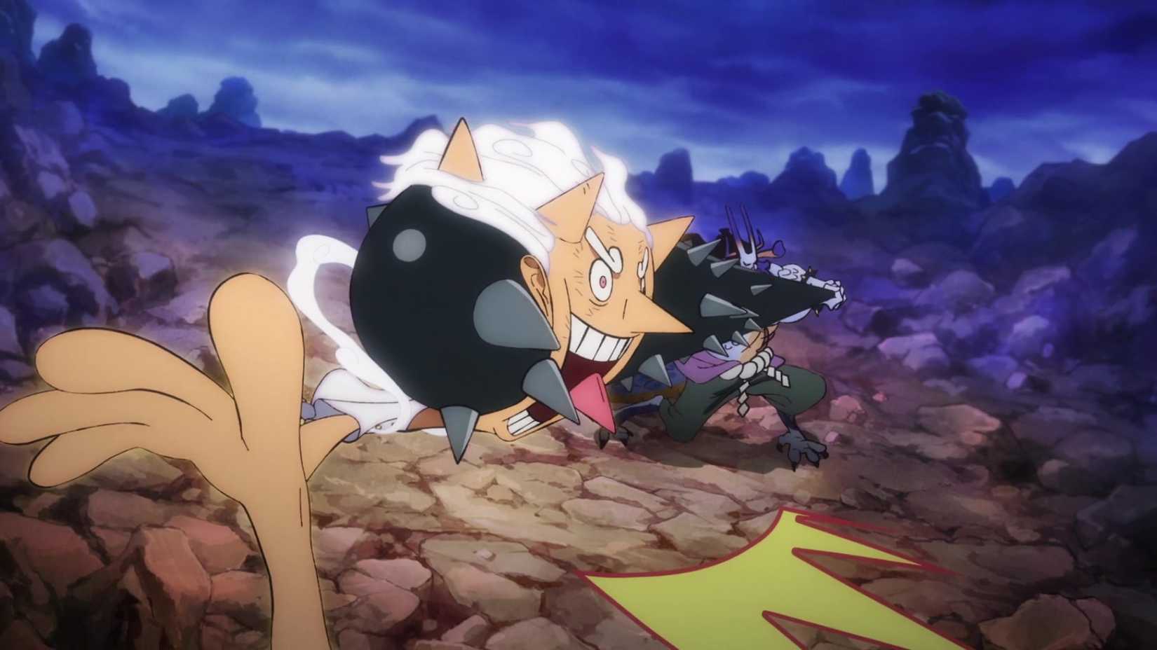 Gear 5 Luffy bondi par Kaido dans One Piece