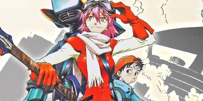 Haruko lève ses lunettes en FLCL.