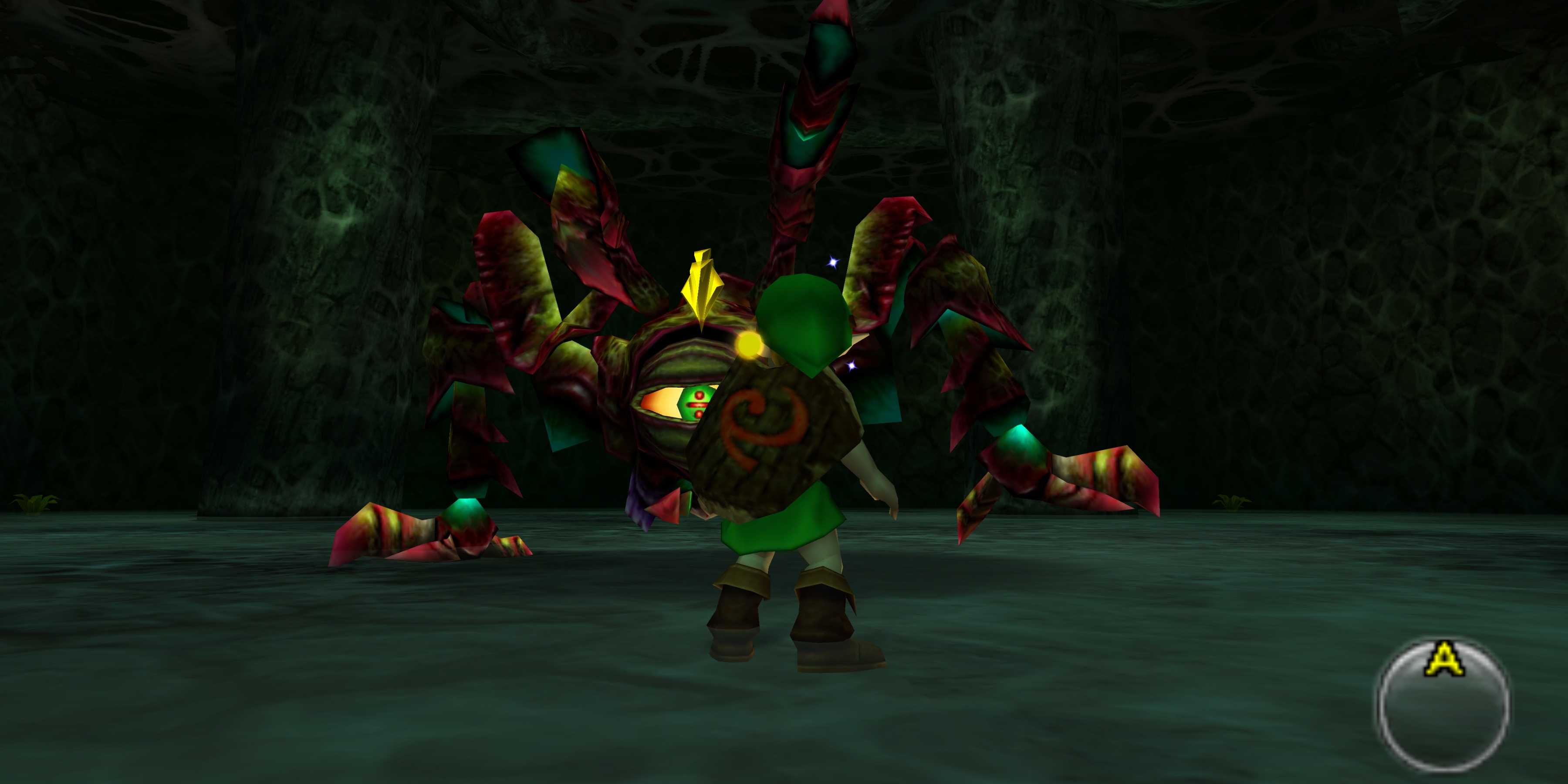 Link fights Gohma in The Legend of Zelda: Ocarina of Time 3D