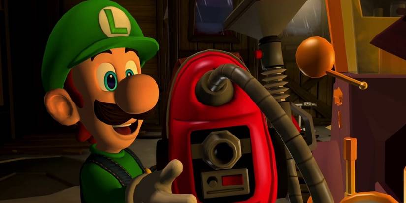 Luigi uses his vacuum to take down ghosts.