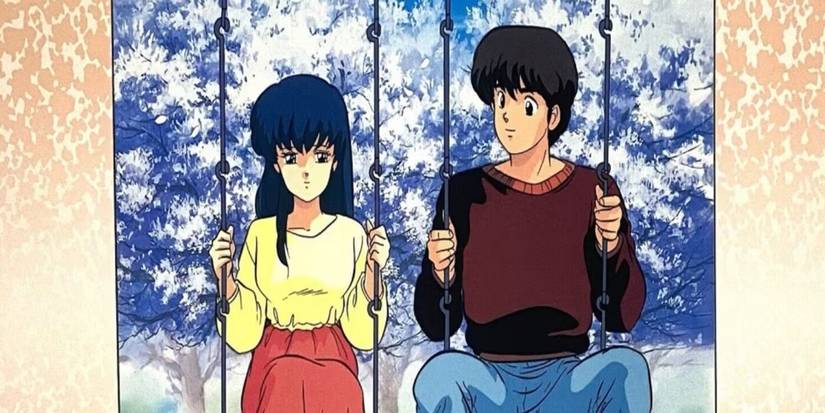 Godai and Kyoko on swings in Maison Ikkoku.