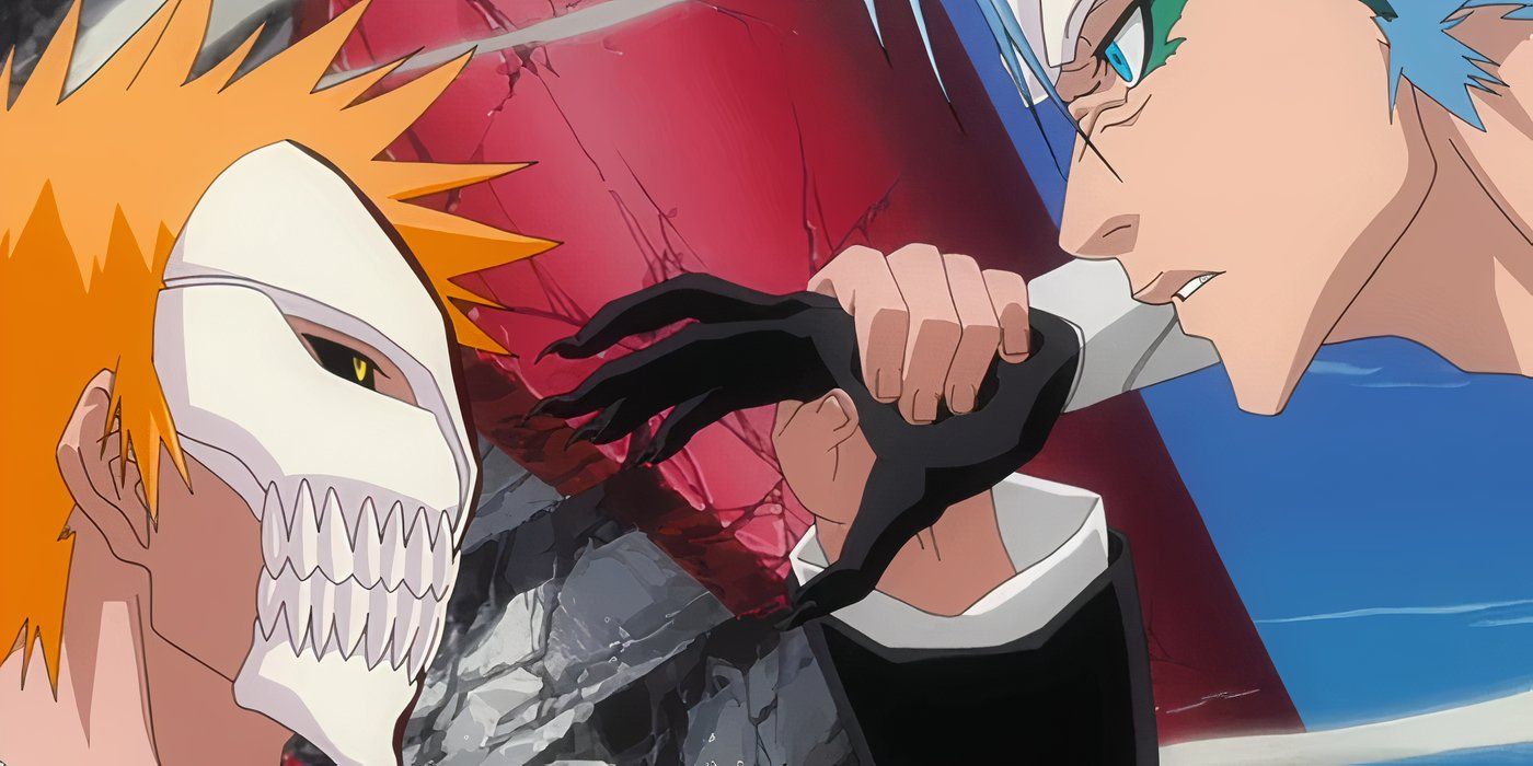 Ichigo interrompe o ataque de Grimmjow com uma única mão em Bleach.