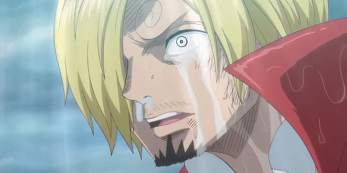 Sanji chora na frente de Luffy em Whole Cake Island em One Piece.