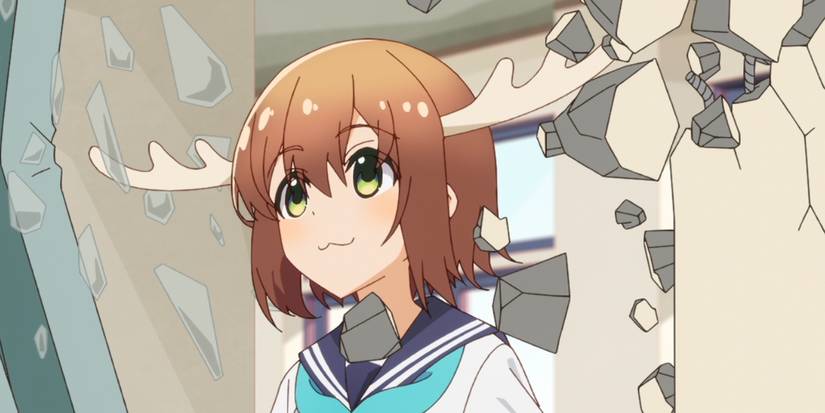 Nokotan destroys the doorway upon entering the classrom in My Deer Friend Nokotan