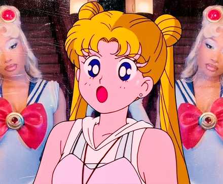 Cosplay of Usagi Tsukino and Megan Thee Stallion from the 90s Sailor Moon anime