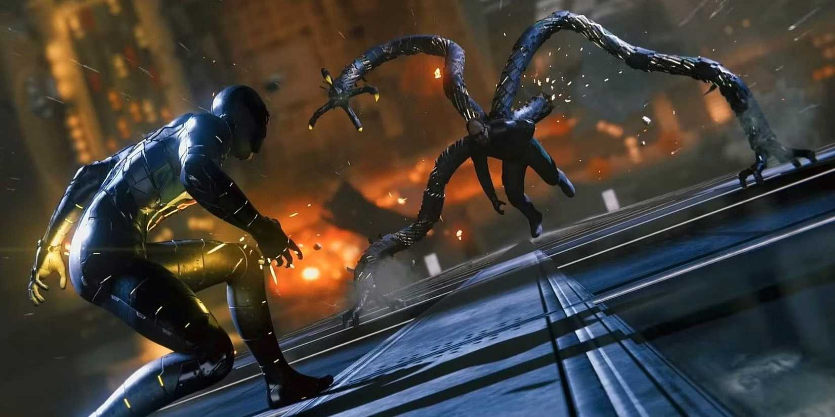 Spiderman takes on Doctor Octopus.