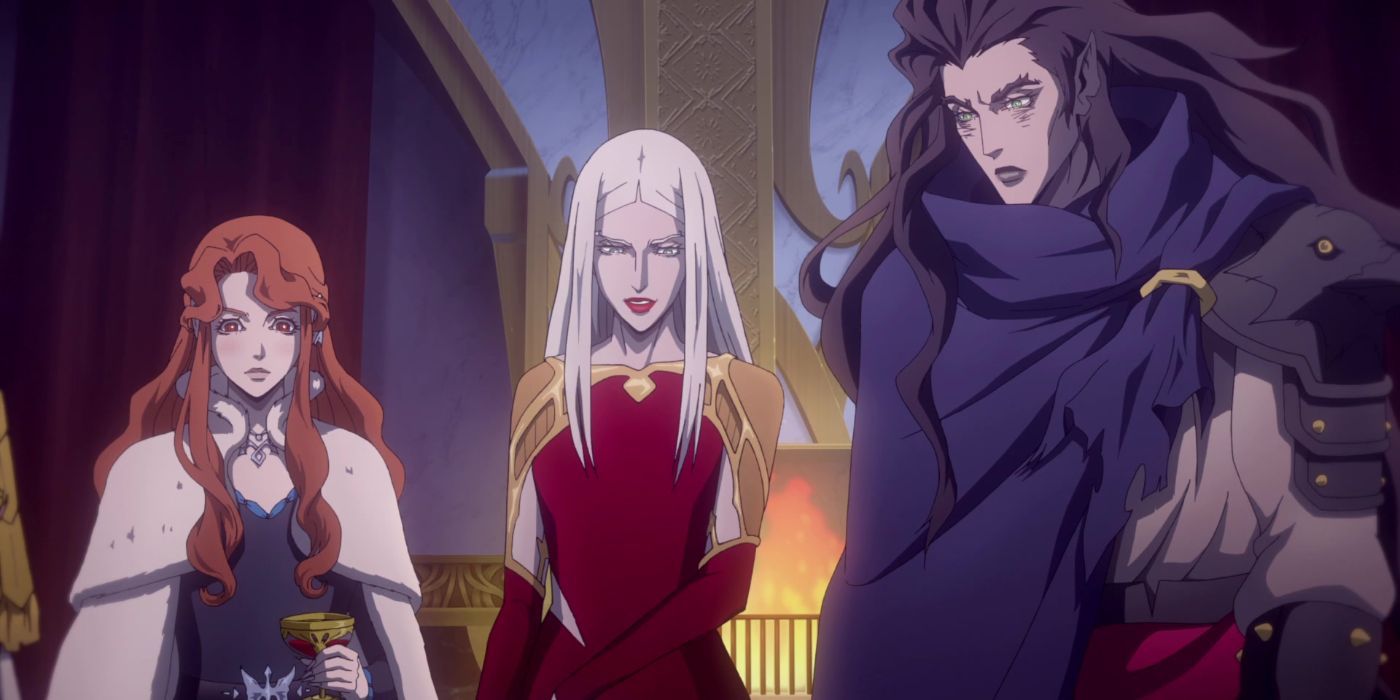 Striga strategizing next to Carmilla and Lenore in Castlevania.