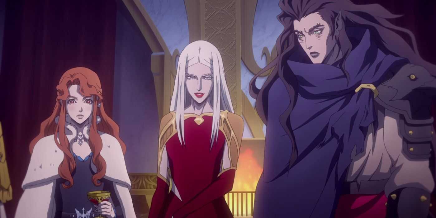 Striga strategizing next to Carmilla and Lenore in Castlevania.