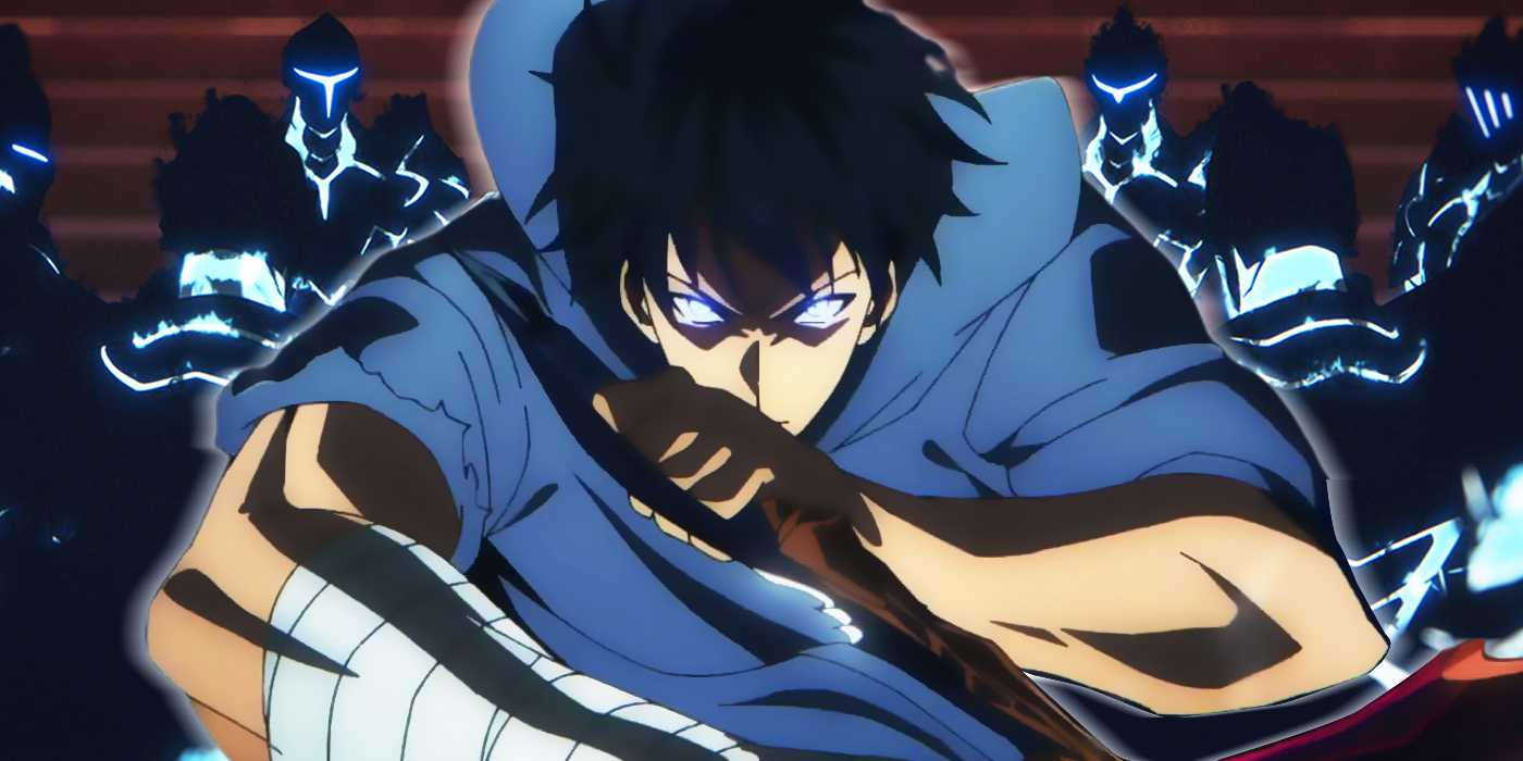 Solo Leveling's Sung Jinwoo is fighting with shadow soldiers behind him in Season 2 Episode 12.