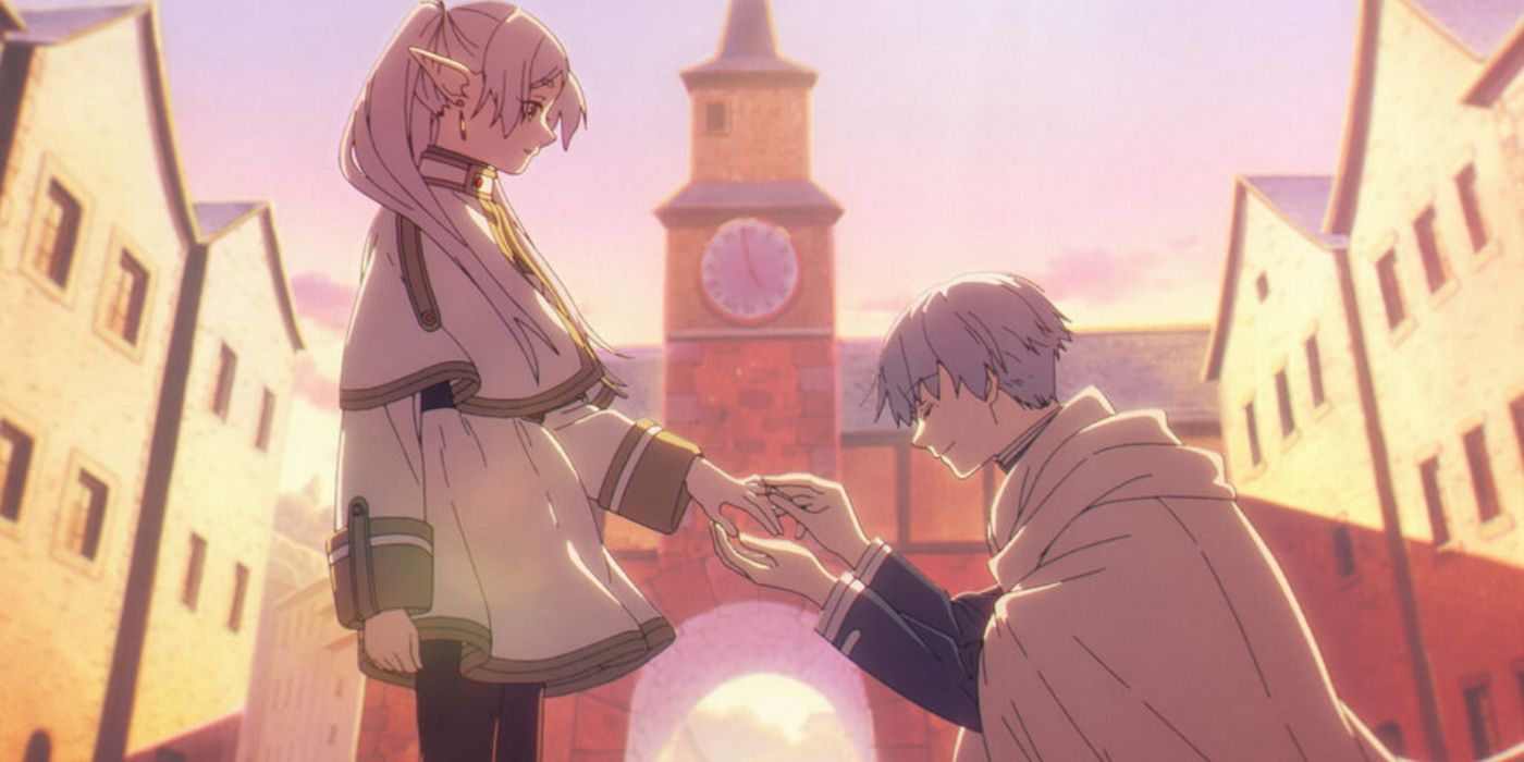 Himmel “proposes” to Frieren at twilight in Frieren: Beyond Journey's End.
