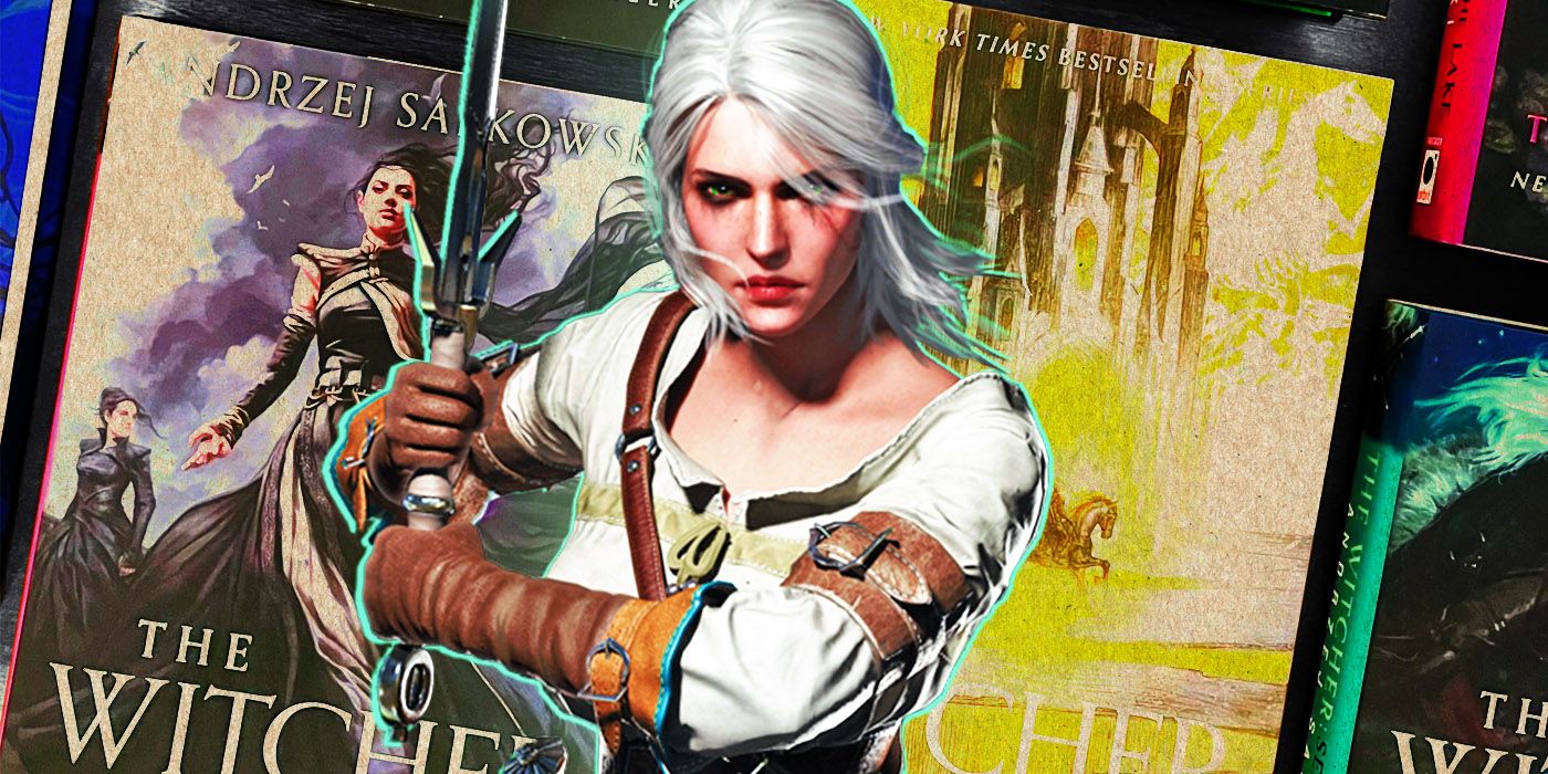 A cover image of Ciri from The Witcher 3: Wild Hunt over The Witcher novels