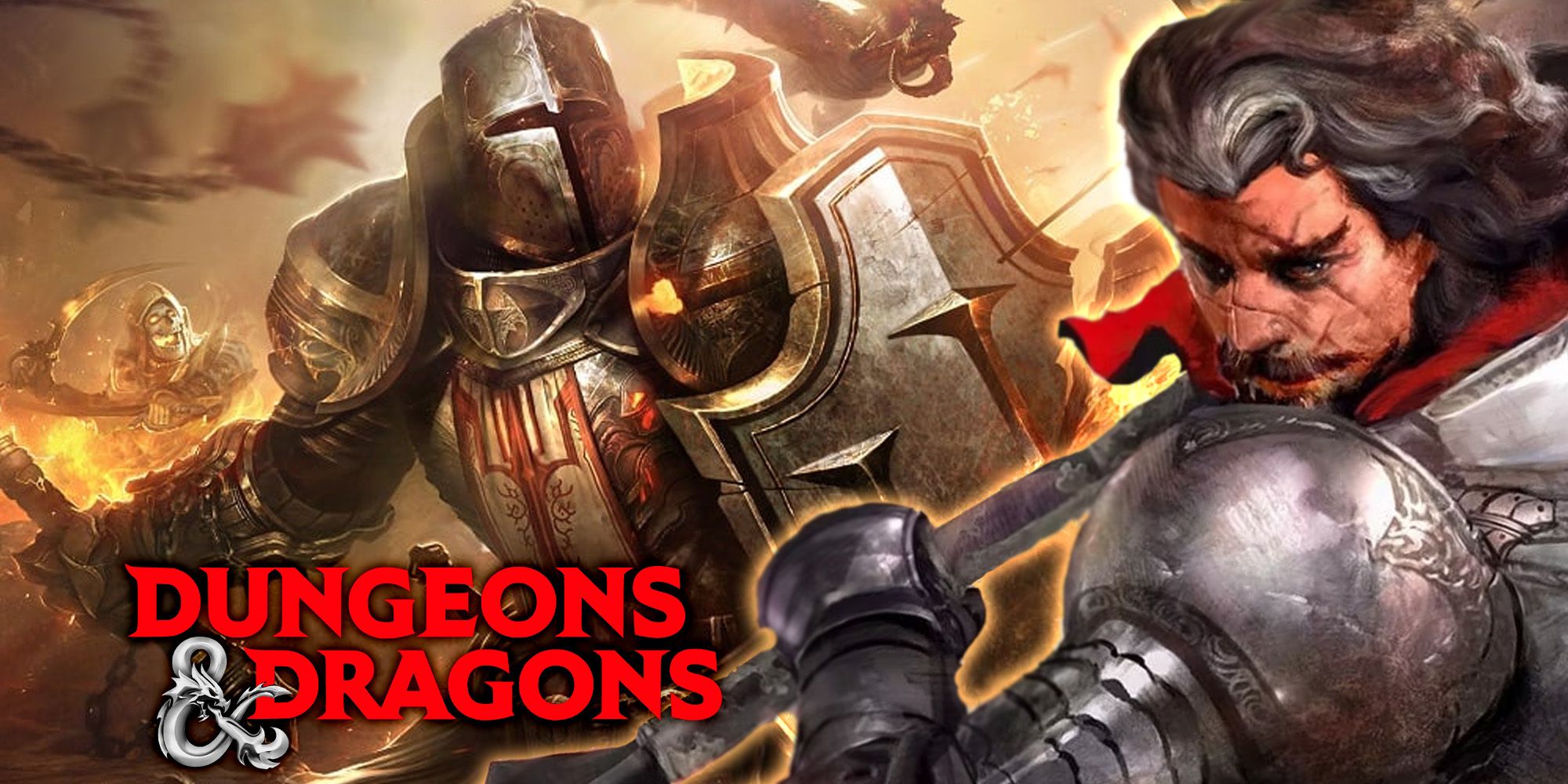 D&D two-way split image of paladins in combat.