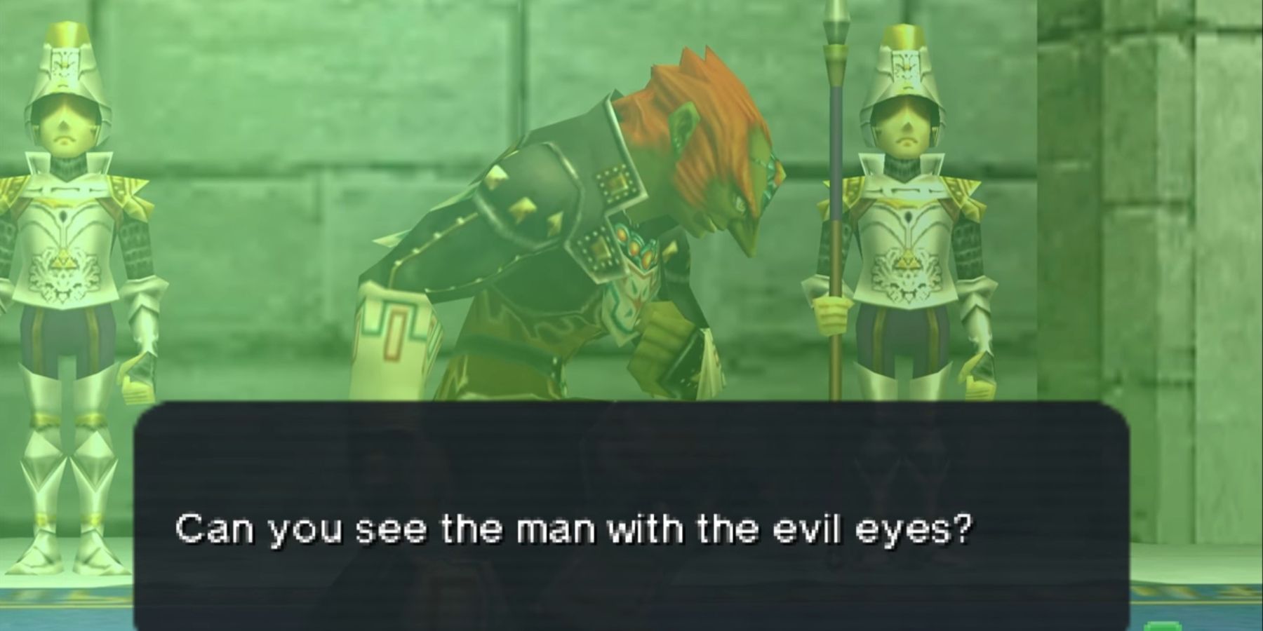 Ganondorf através de uma janela em Zelda: Ocarina of Time.