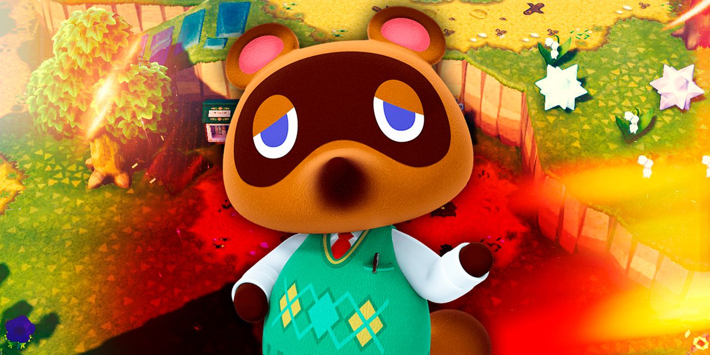 Tom Nook and an island from Animal Crossing; New Horizons