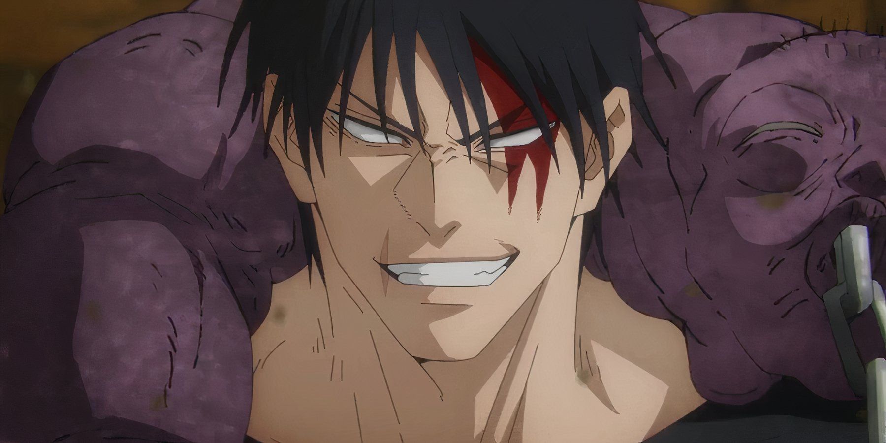 Toji Fushiguro sourit d'un air menaçant à Satoru Gojo dans Jujutsu Kaisen.