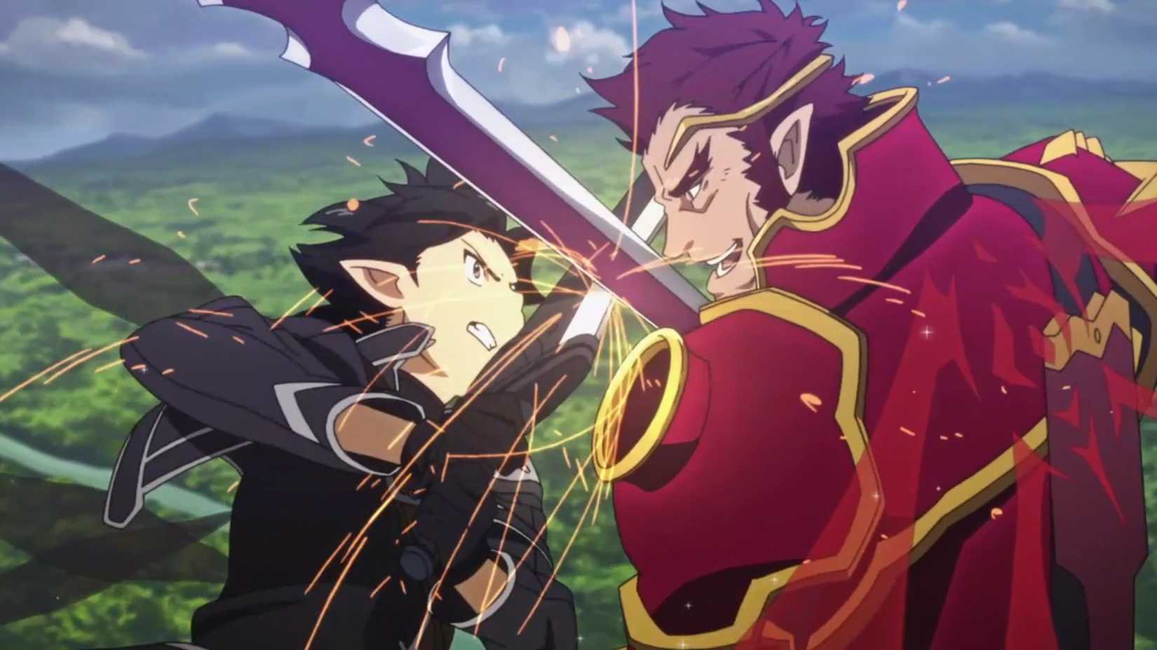 Kirito and General Eugene clash swords in Sword Art Online