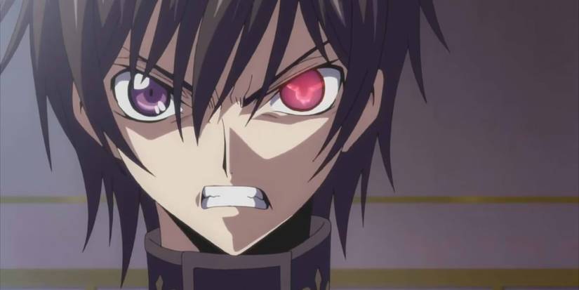 Lelouch en colère, avec son Geass activé dans Code Geass