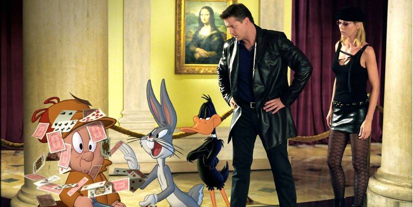 Elmer Fudd, Daffy Duck, Brendan Fraser and Jenna Elfman in Looney Tunes Back in Action