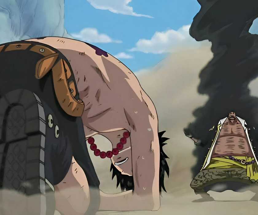 Portgas D. Ace is brought to his knees by Blackbeard's Dark-Dark Fruit in One Piece.