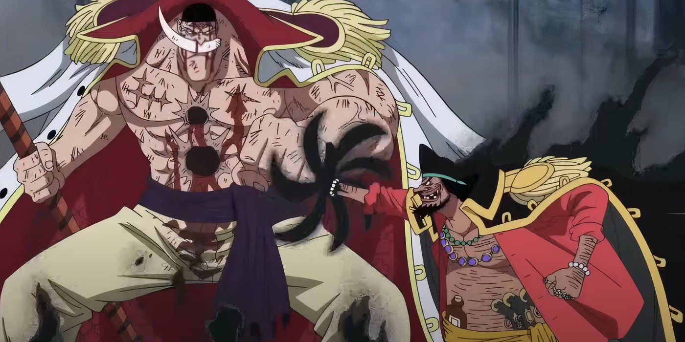 Blackbeard absorbs Whitebeard's Devil Fruit power with the Dark-Dark Fruit during One Piece's Summit War.