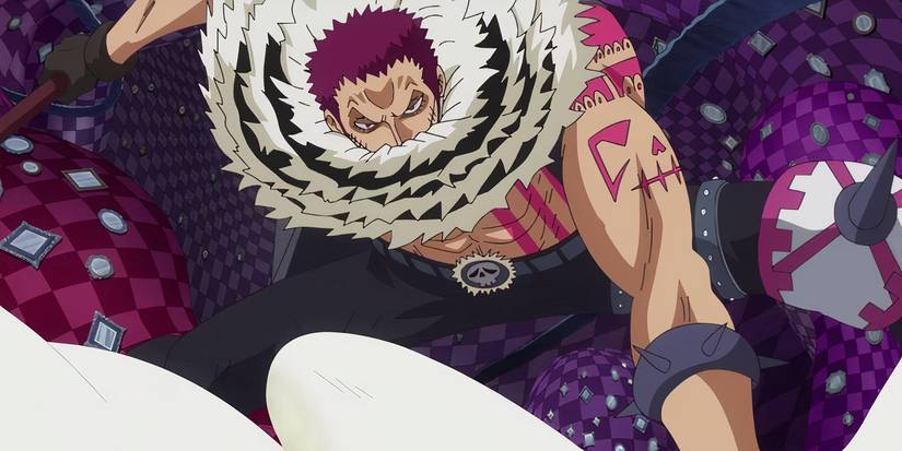 Charlotte Katakuri utilise le pouvoir de son fruit du diable Mochi-Mochi contre Luffy dans l'arc Whole Cake Island de One Piece.