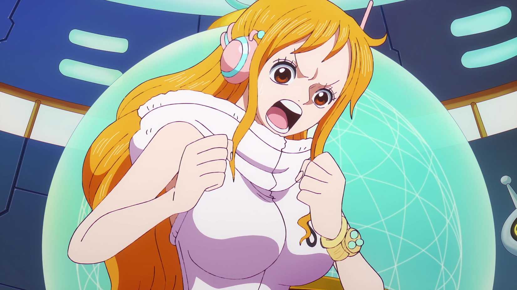 Nami de One Piece crie avec colère dans l'arc Egghead de l'anime
