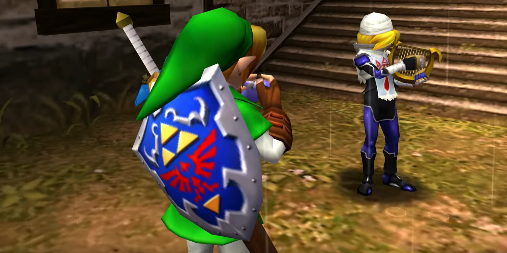 Link learns the Nocturne of Shadow from Sheik in The Legend of Zelda: Ocarina of Time 3D.