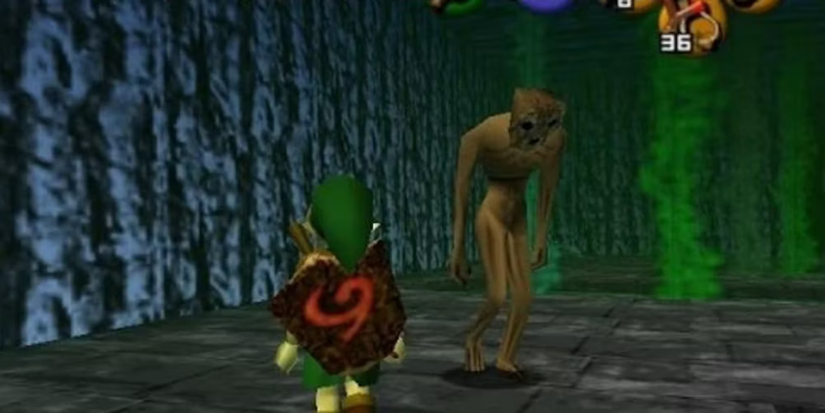 A ReDead freezes Link with its terrifying gaze in The Legend of Zelda: Ocarina of Time.