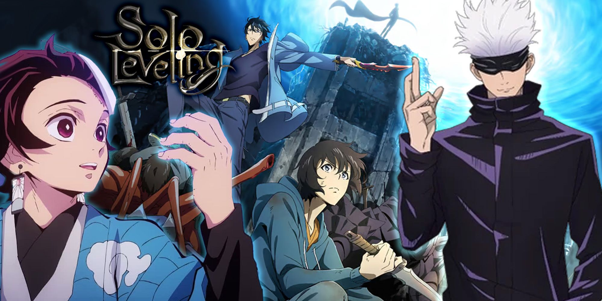 Solo-Leveling collage with Demon Slayer's Tanjiro Kamado and JJK's Saturo Gojo