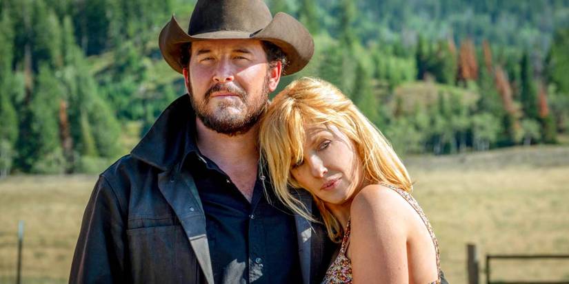Rip (Cole Hauser) and Beth (Kelly Reilly) embrace in Yellowstone.