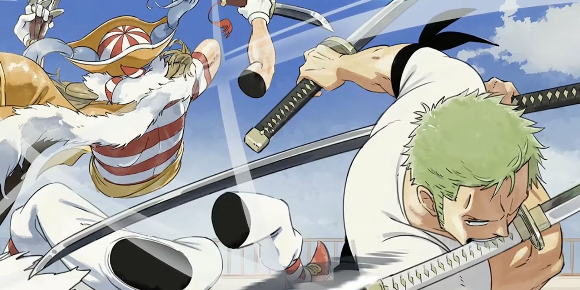 Concept art of Zoro and Buggy for Netflix's The One Piece