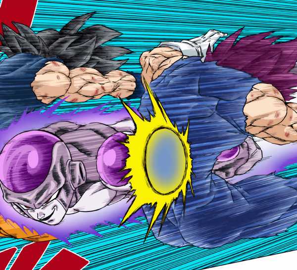 Black Frieza flies into Goku and Vegeta in Dragon Ball Super's manga.