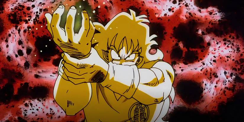 Yamcha conjures a Super Spirit Ball during his fight against Shorty and Scarface in Dragon Ball Z.