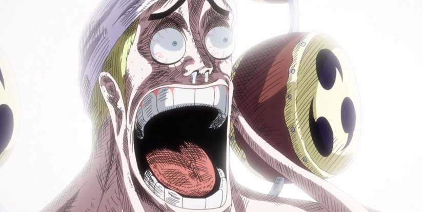 Enel yells with a horrified expression on his face at Skypeia in One Piece