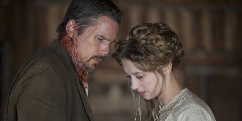 Paul (Ethan Hawke) and Mary-Anne (Taissa Farmiga) in In a Valley of Violence.