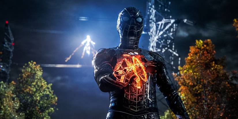 The black and gold inside-out Spider-Man suit from Spider-Man: No Way Home.