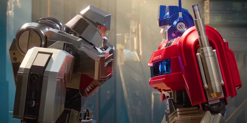 Optimus Prime and Megatron face a film in a film