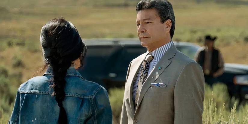 Thomas Rainwater (Gil Birmingham) meets with Monica Long-Dutton on Yellowstone.