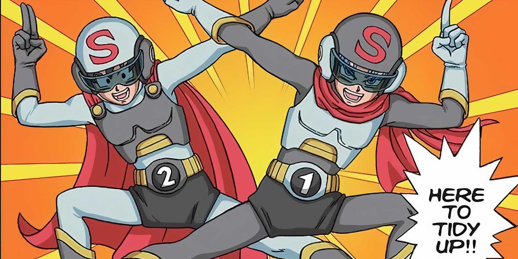 Goten e Trunks em pose no manga de Dragon Ball Super