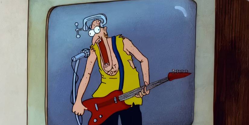 A rock star with a skull apparatus in Tales from The Far Side