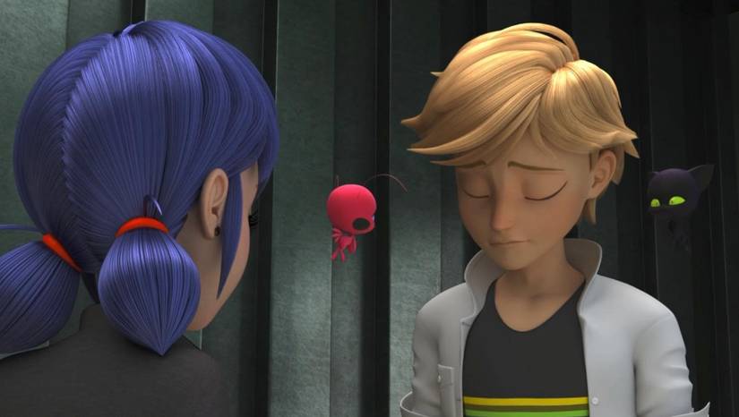 Marinette and Adrien glumly look at the floor in Miraculous Ladybug