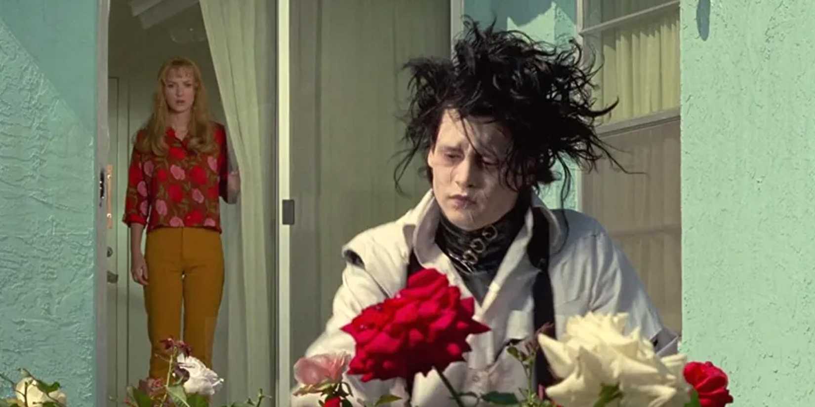 Winona Ryder and Johnny Depp in Tim Burton's Edward Scissorhands.